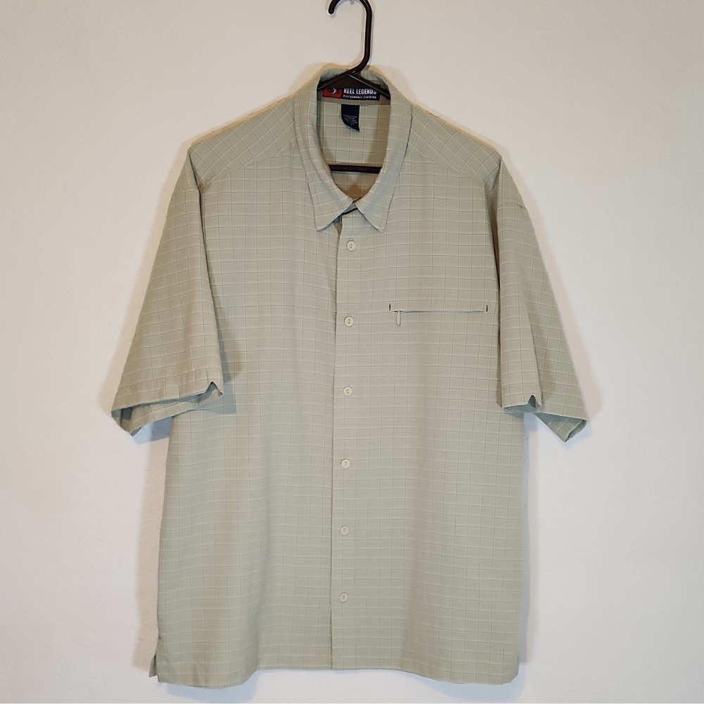 Reel Legends Men's XL Light Green Check Woven Short Sleeve Button-Up Shirt